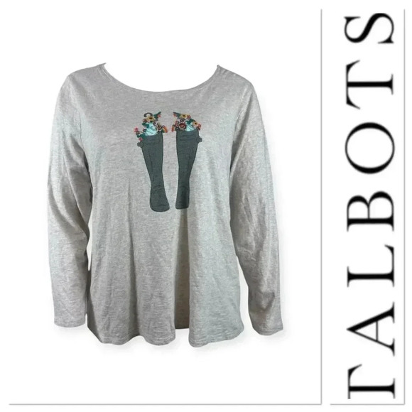 Talbots cream long sleeve top w gardening boots embroidered flowers size 2X - Picture 1 of 8